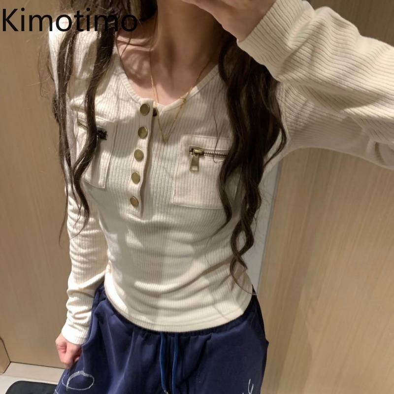 Crop Top Women - Kimotimo Women T-shirts Simple Long Sleeve