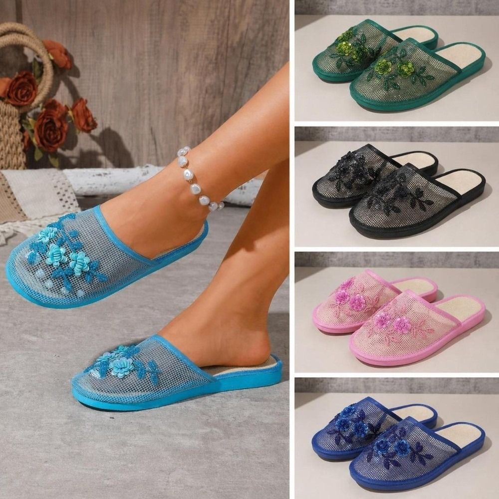 Women'S Fashion Sandals - Fashion Flower Embroidery Mesh Sandals Non