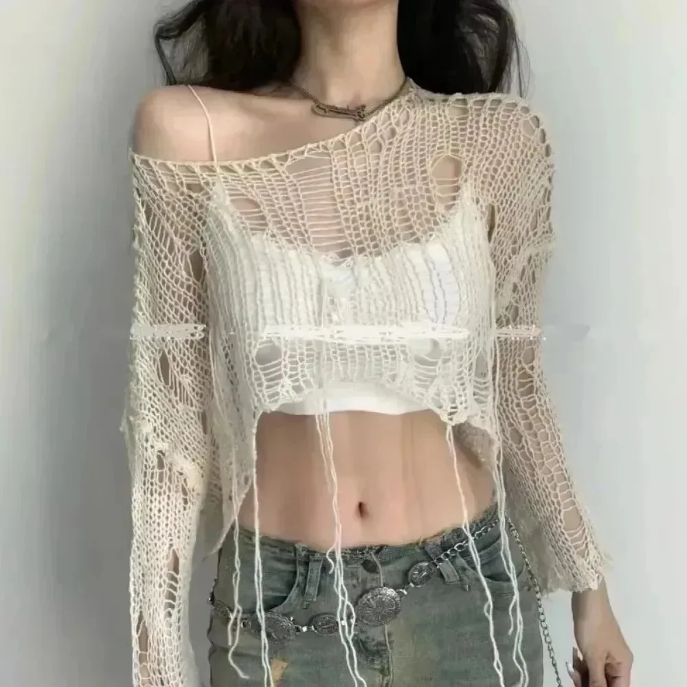 Cropped Hole Sweater Sexy Gyar - Women'S Fashion Knitwear 评论和价格