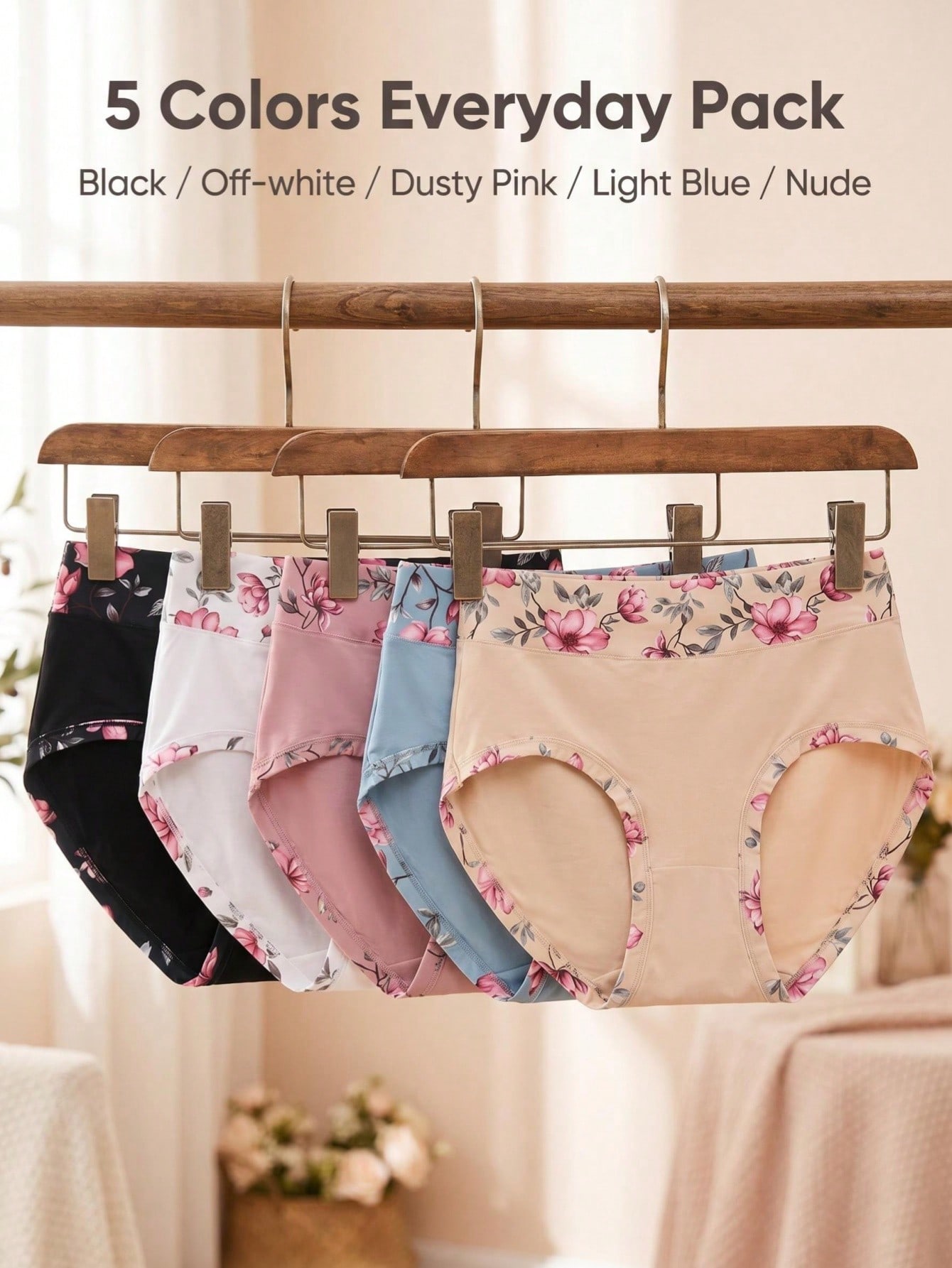 5PCS Plus Size Women's Flower  - Women'S Fashion Underwear 评论和价格
