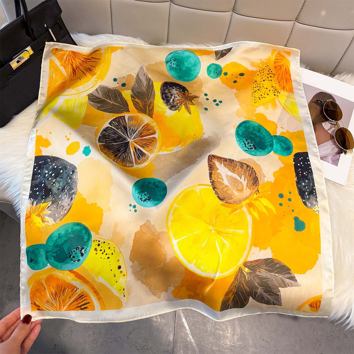 Fashion Lemon Fruit Pattern Sq - Women Fashion Necktie 评论和价格