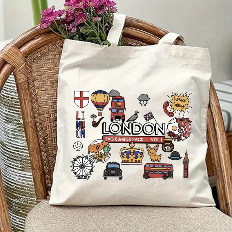 London UK Graphic Canvas Tote  - Women'S Fashion London 评论和价格
