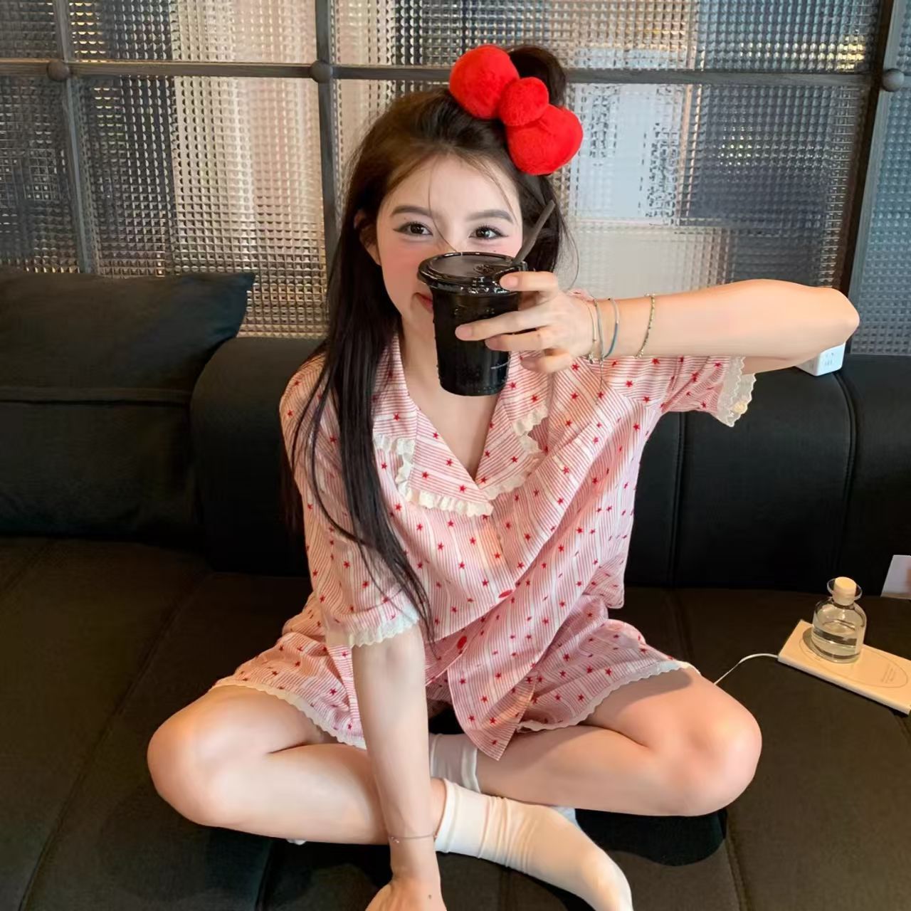 Y2K Fashion Pink Striped Star  - Women'S Fashion Pajamas 评论和价格
